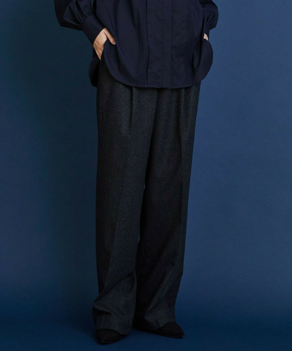 L'EQUIPE COUTURIER ウールカシミヤストレートパンツ チャコールグレー