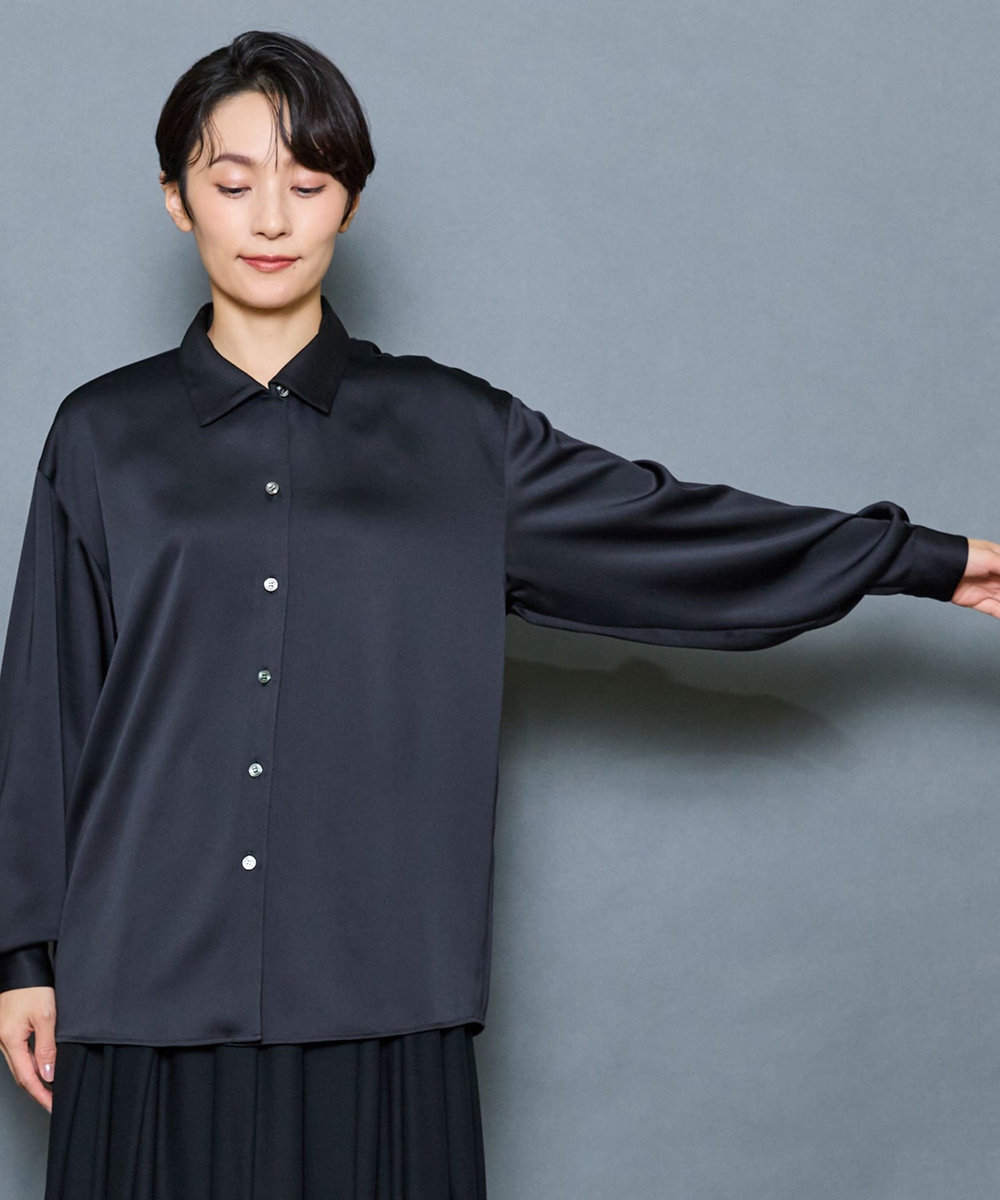 MOGA Collection MOGA Collection ドレープサテンブラウス ブラック