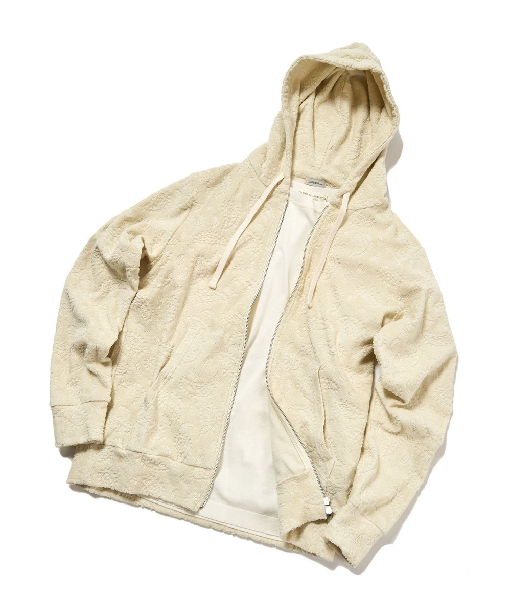 MEN'S BIGI 【Sea Green/シーグリーン】ペイズリー柄パイルジャカードパーカ オフホワイト