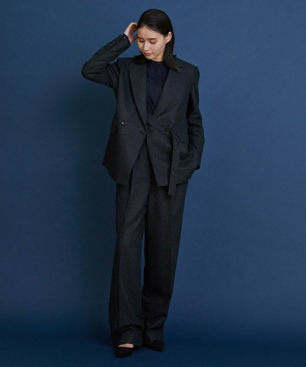 L'EQUIPE COUTURIER ウールカシミヤストレートパンツ チャコールグレー
