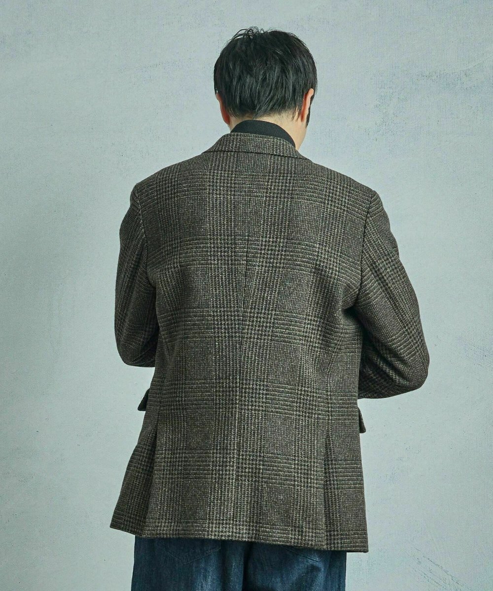 MEN'S BIGI ウールグレンチェック テーラードジャケット ブラウン