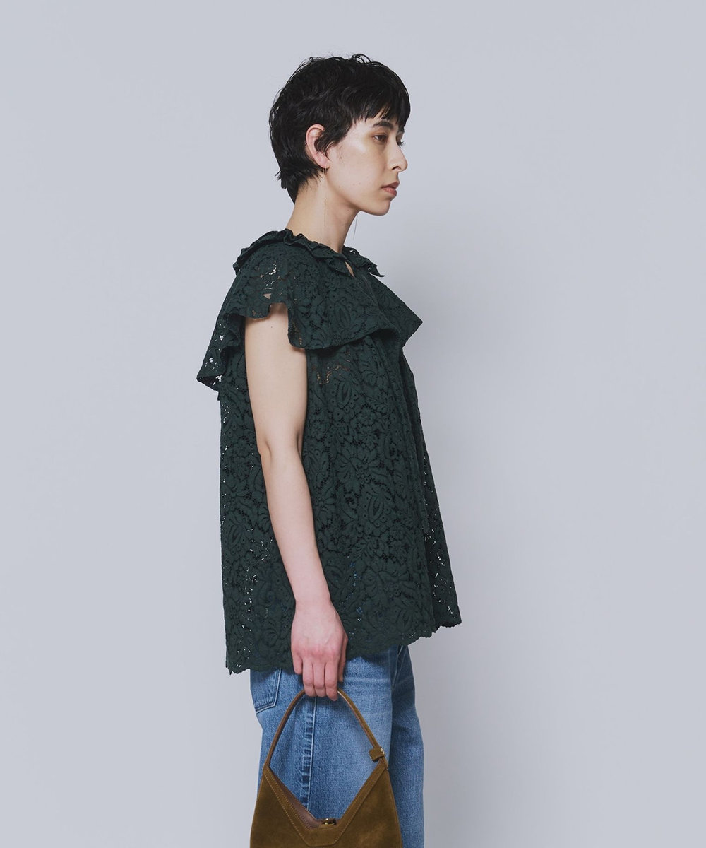 1er Arrondissement フラワーレースケープブラウス グリーン