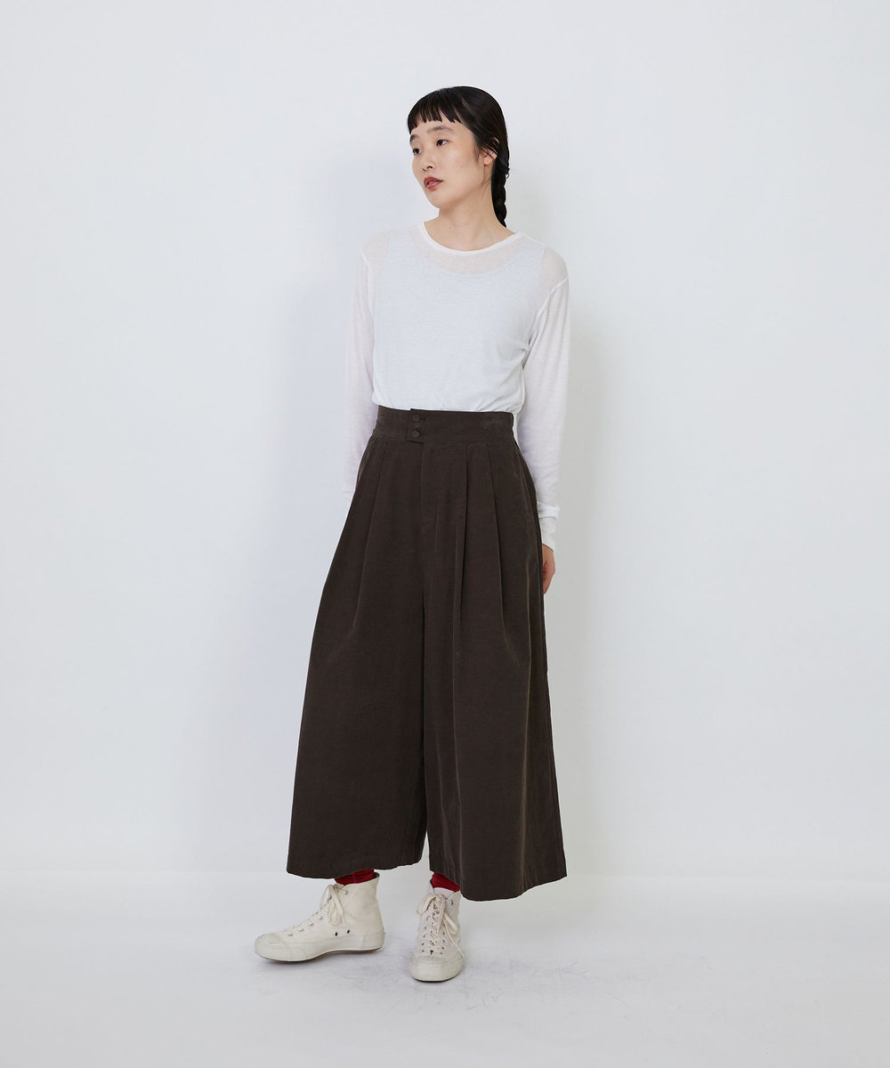 LOISIR 【MTサイズ有り】コットン細コールガウチョパンツ ブラウン