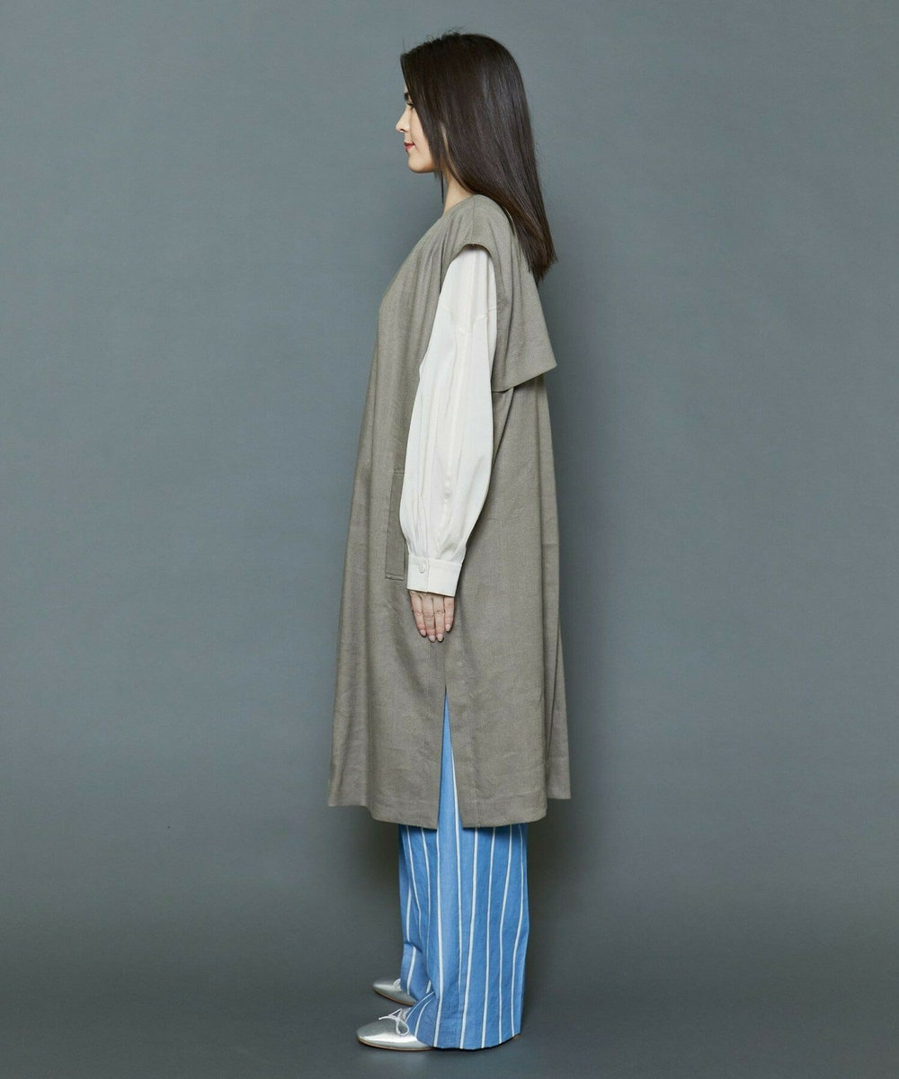 MOGA Collection [MOGA Collection]ハイパーストレッチリネンロングジレ カーキ