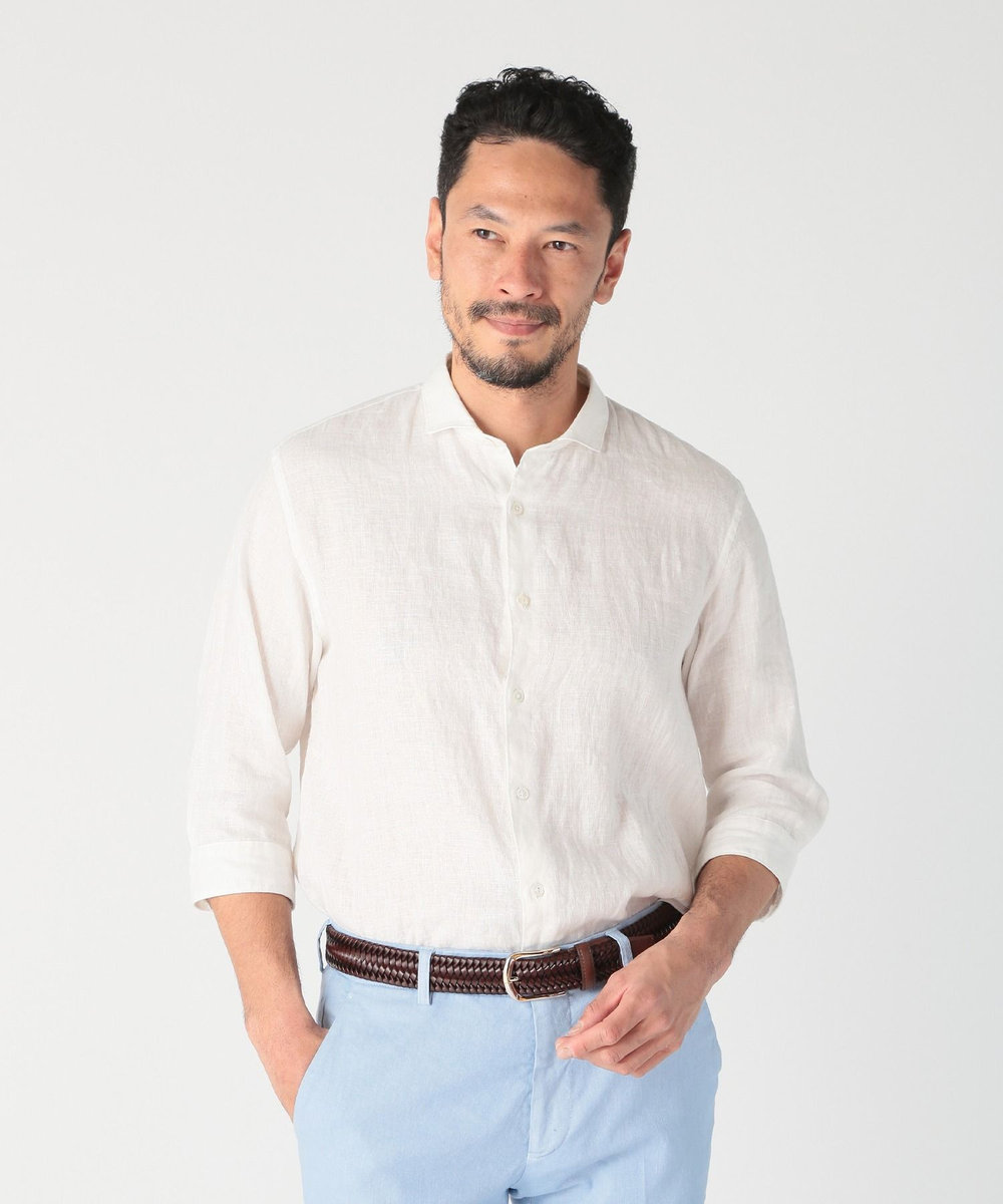 MEN'S BIGI NOVELTEX社リネン素材七分袖シャツ ホワイト