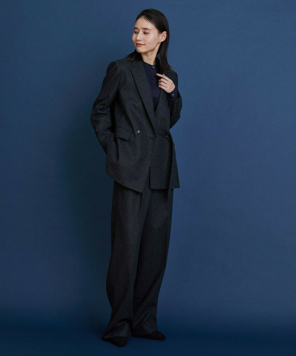 L'EQUIPE COUTURIER ウールカシミヤストレートパンツ チャコールグレー