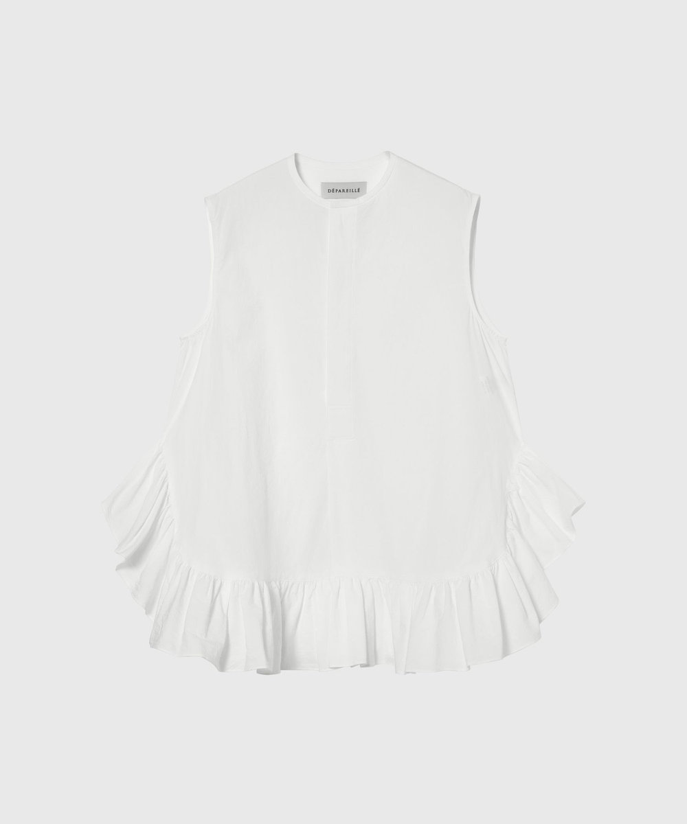 DÉPAREILLÉ COTTON RUFFLE HEM SLEEVELESS BLOUSE / コットンラッフルヘムスリーブブラウス オフホワイト