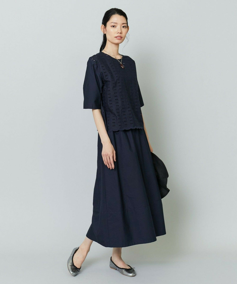 L'EQUIPE コットン刺繍ブラウス ネイビー