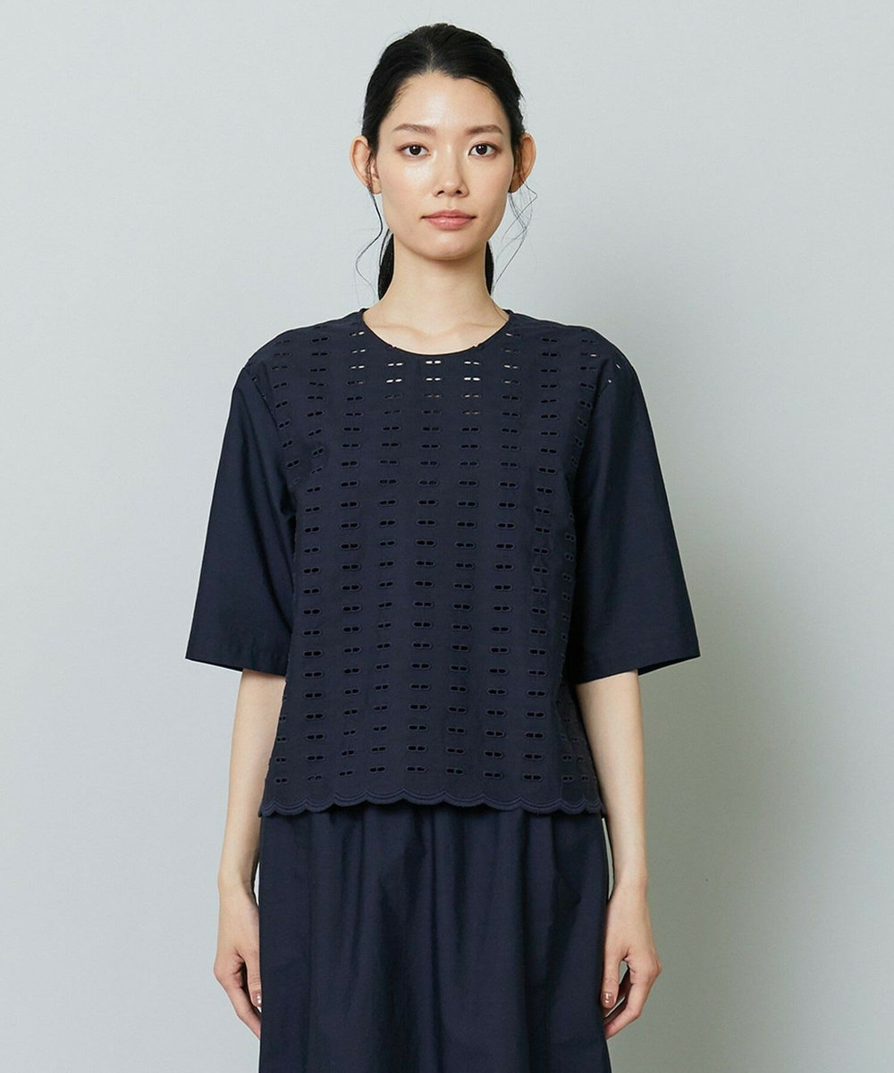 L'EQUIPE コットン刺繍ブラウス ネイビー