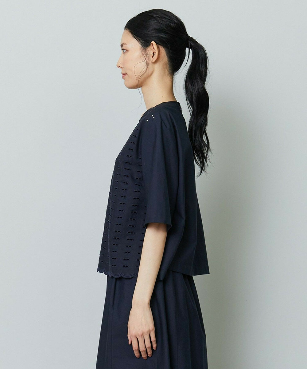 L'EQUIPE コットン刺繍ブラウス ネイビー