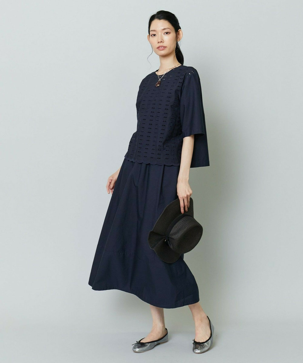 L'EQUIPE コットン刺繍ブラウス ネイビー