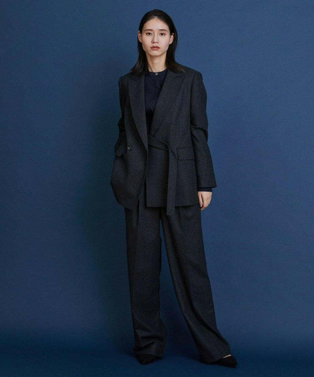 L'EQUIPE COUTURIER ウールカシミヤストレートパンツ チャコールグレー