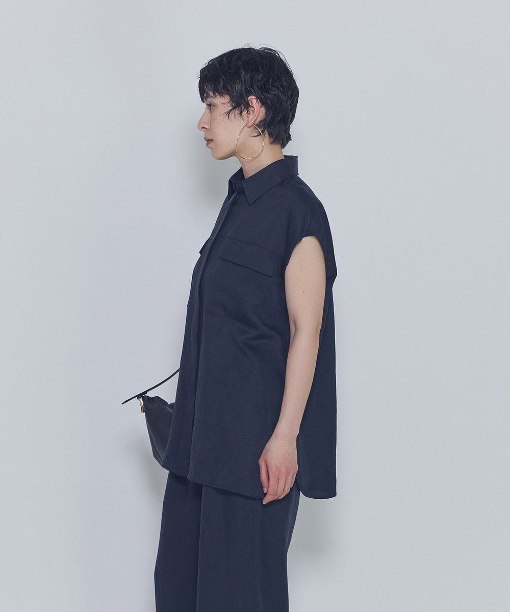 1er Arrondissement テンセルリネンノースリーブシャツ ネイビー