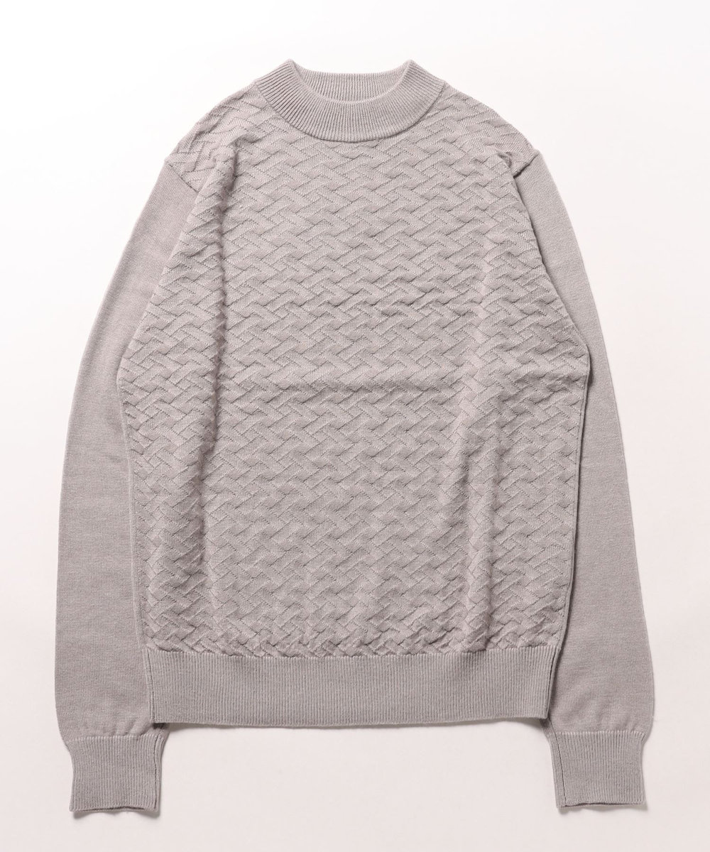 MEN'S BIGI ランダムヘリンボン編み12Gジャカードニット グレー