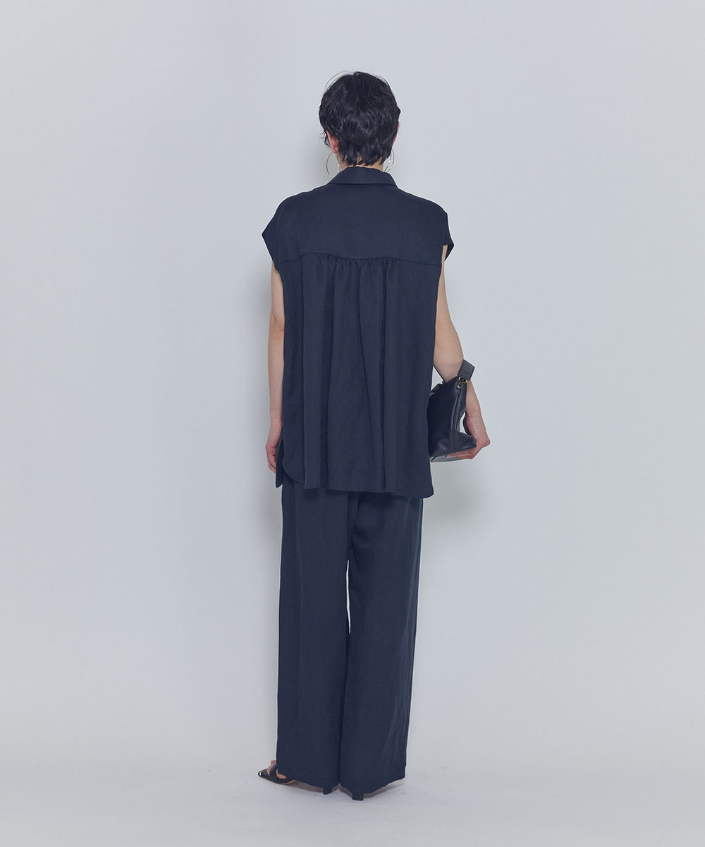 1er Arrondissement テンセルリネンノースリーブシャツ ネイビー