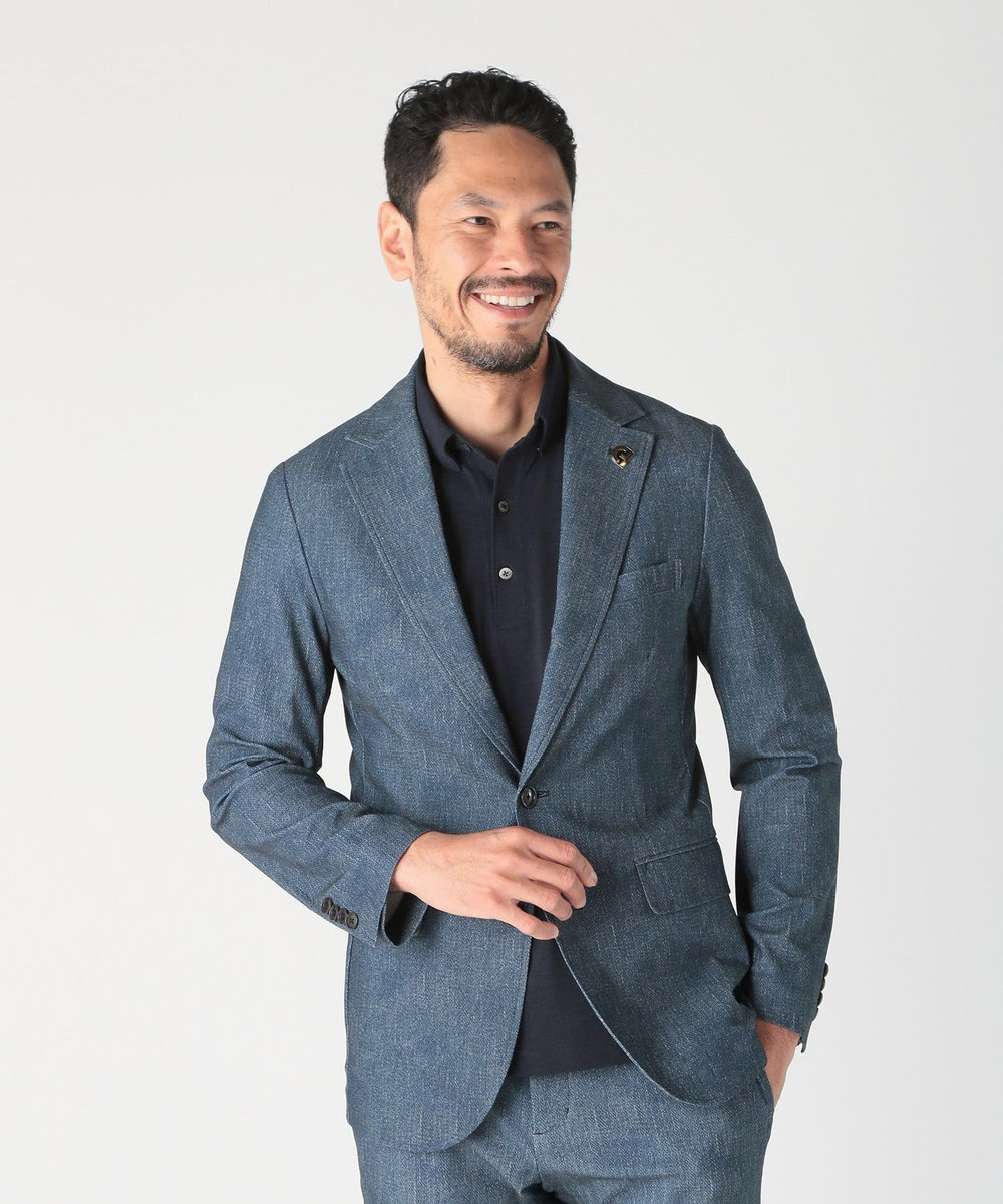 MEN'S BIGI 【COLE HAAN/コール ハーン】別注 トリコットメッシュデニムプリントジャケット＜吸水速乾/EASY CARE＞ ブルー
