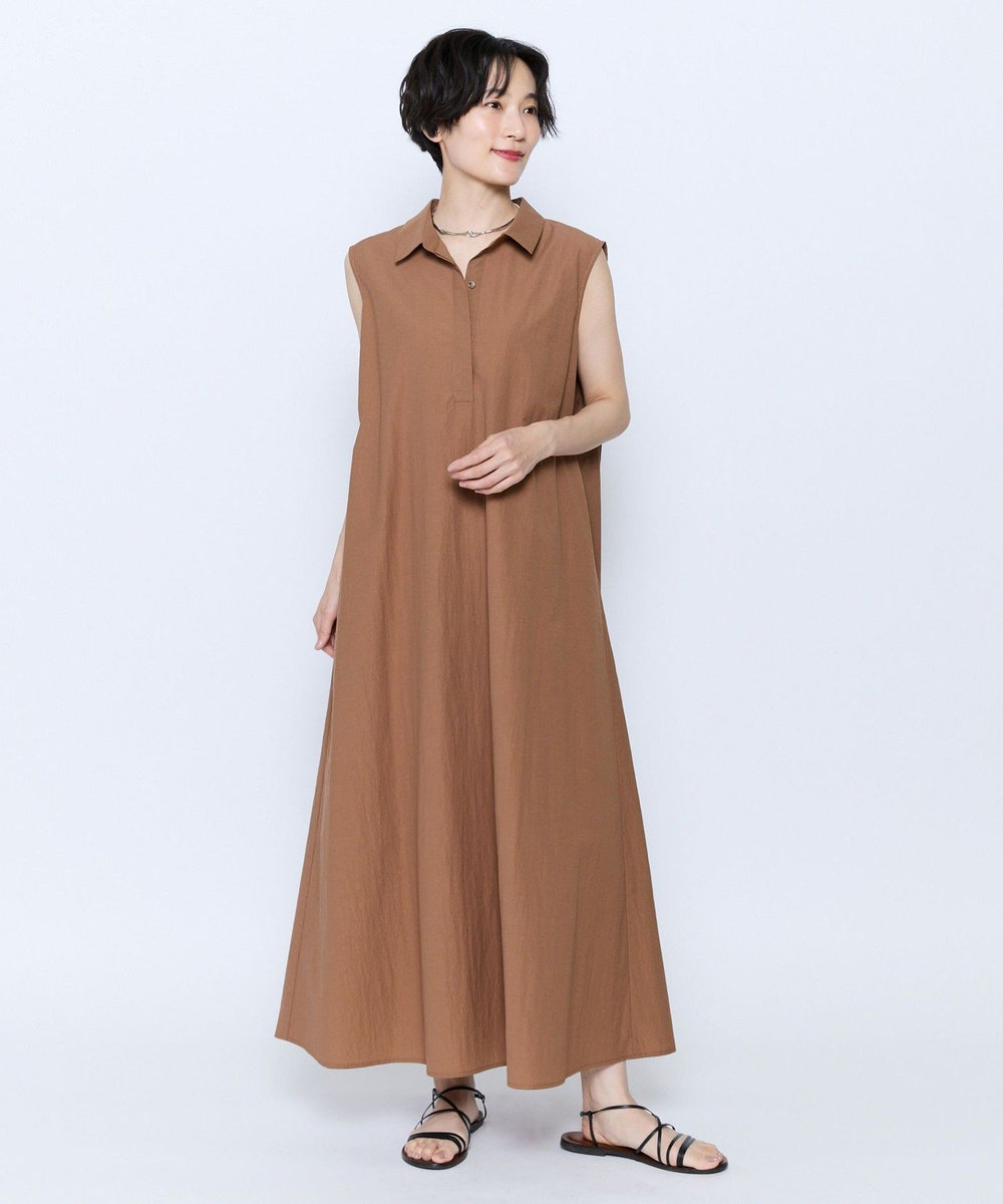 feerique feerique 綿ナイロンクロスAラインワンピース ブラウン