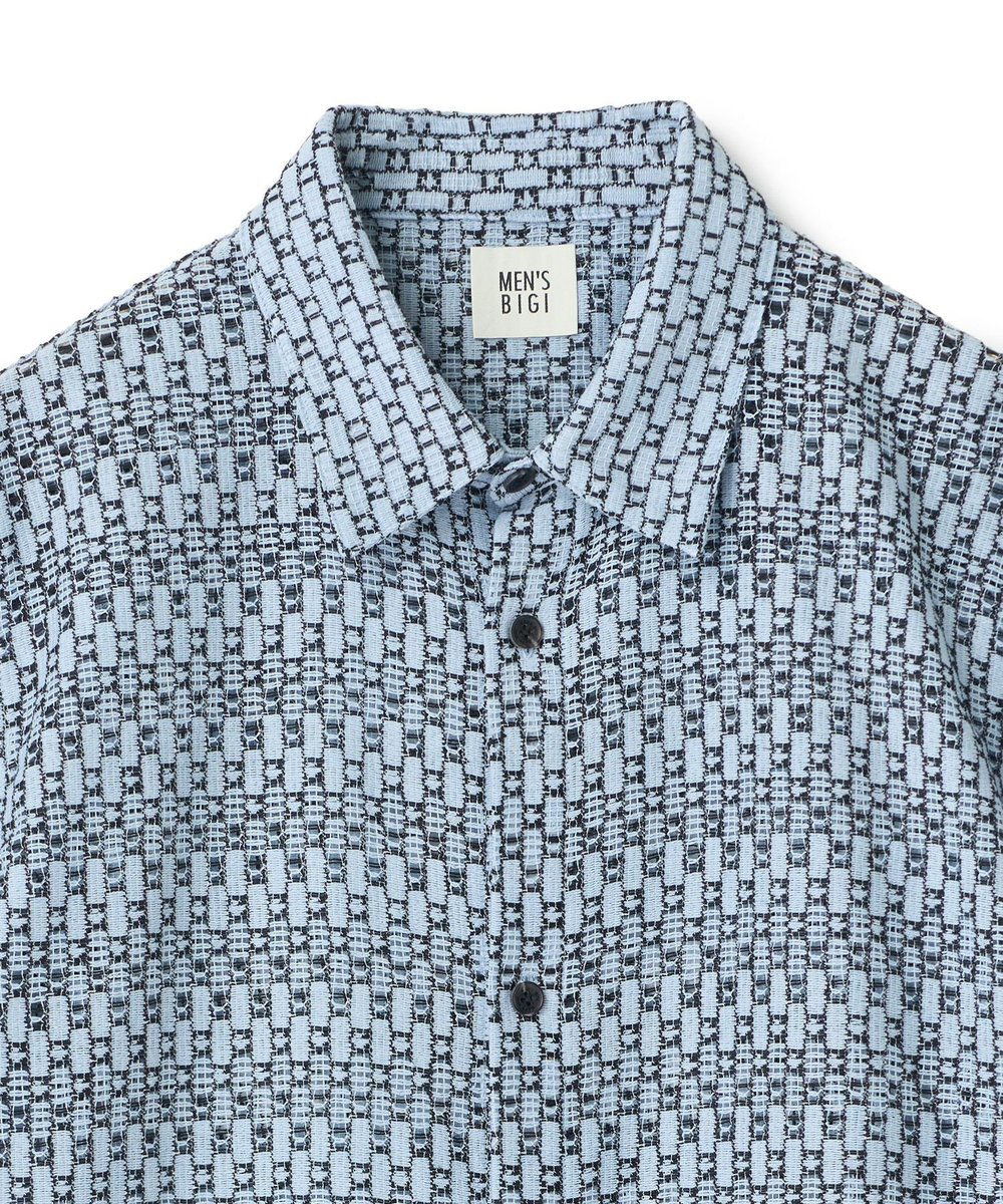 MEN'S BIGI シアージオメトリック半袖シャツ ブルー
