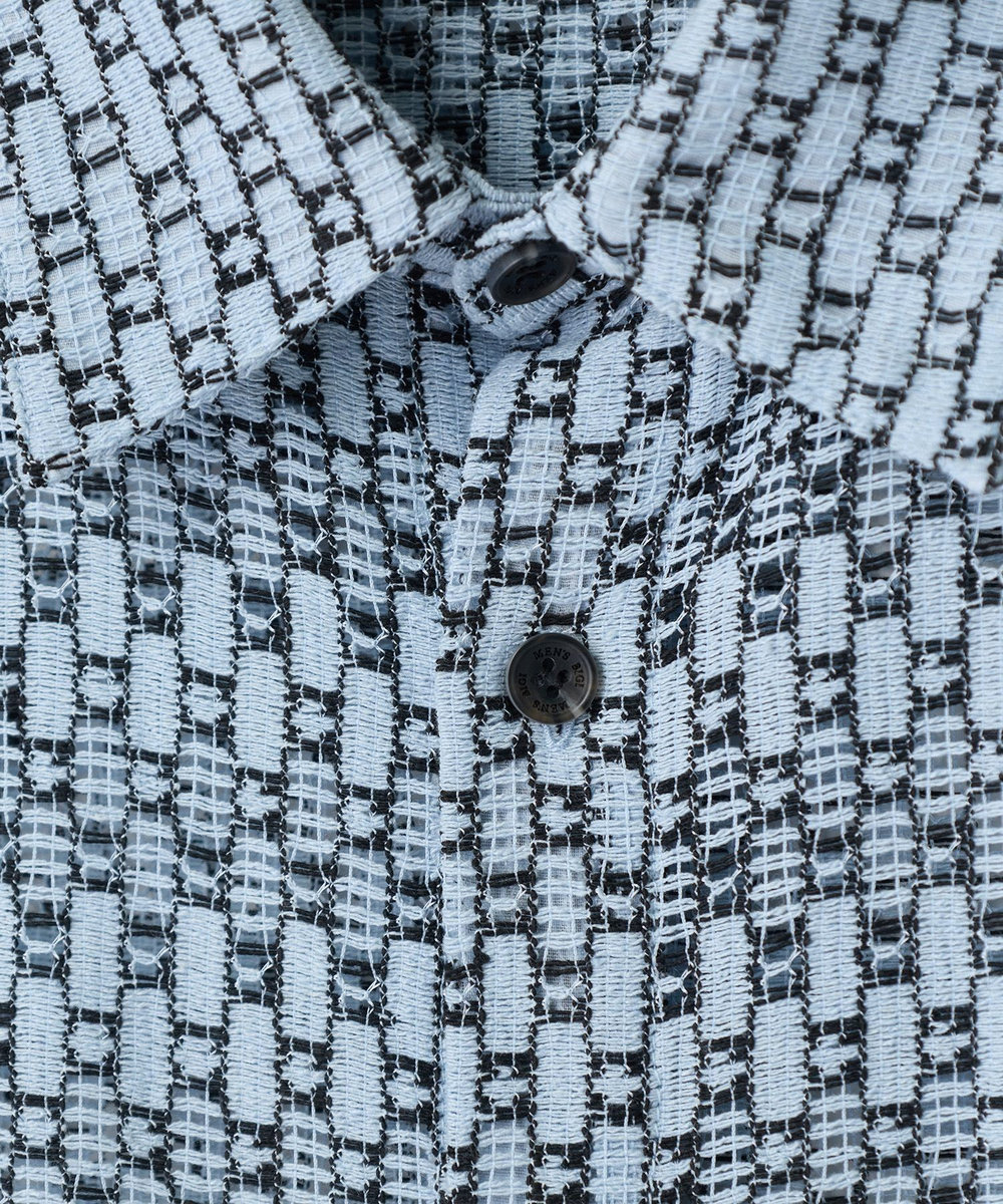 MEN'S BIGI シアージオメトリック半袖シャツ ブルー