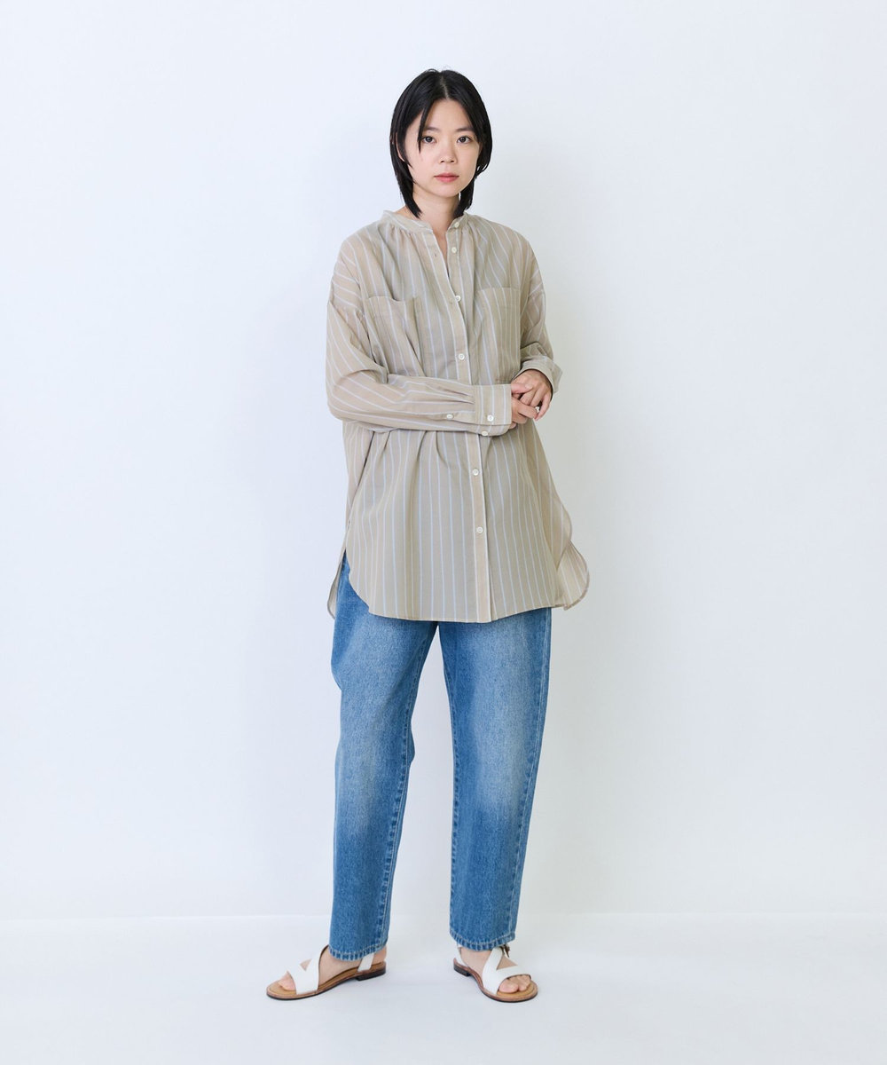 LOISIR エステルコットンストライプチュニックブラウス ベージュ系その他
