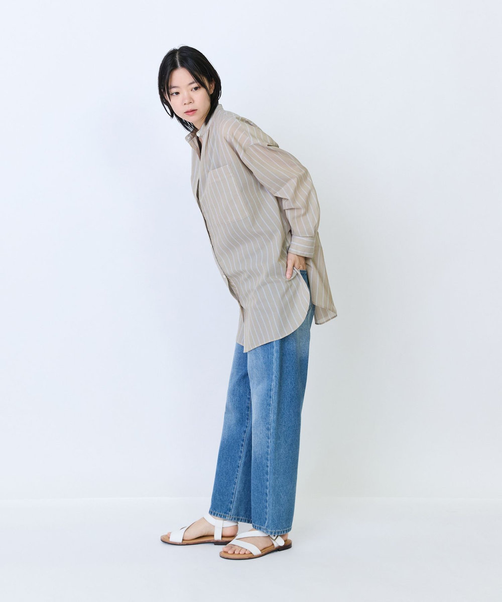 LOISIR エステルコットンストライプチュニックブラウス ベージュ系その他