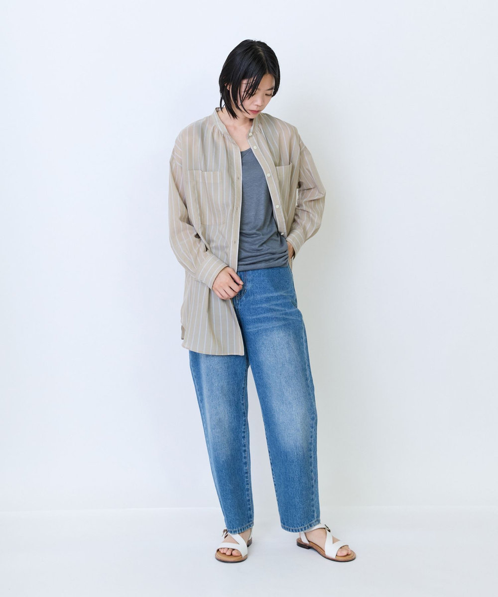 LOISIR エステルコットンストライプチュニックブラウス ベージュ系その他