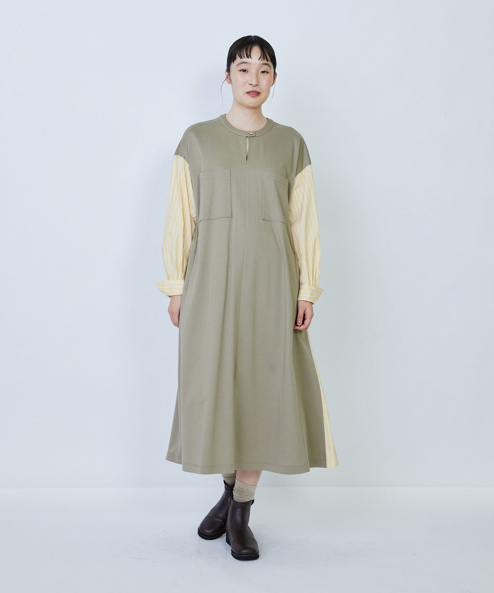 LOISIR コットンポンチコンビネーションワンピース グリーン系その他