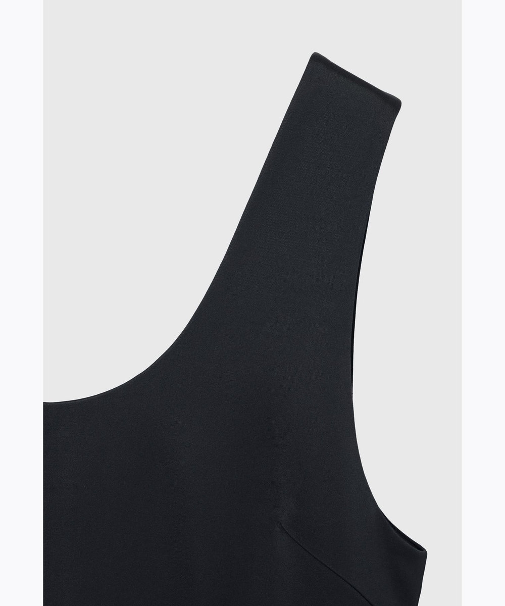 DÉPAREILLÉ WOOL VISCOSE SATIN JUMPER SKIRT / ウールヴィスコースサテンジャンパースカート ネイビー