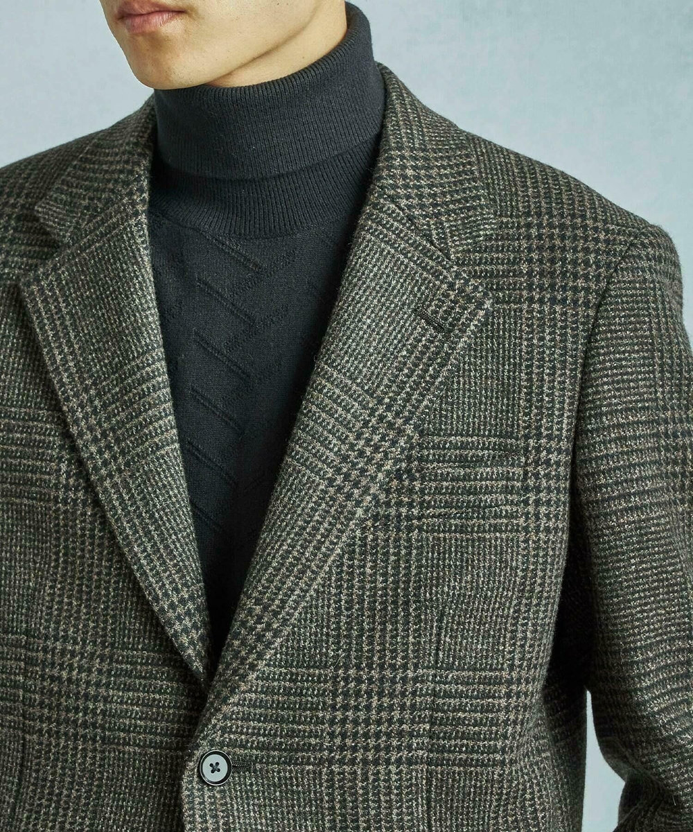 MEN'S BIGI ウールグレンチェック テーラードジャケット ブラウン