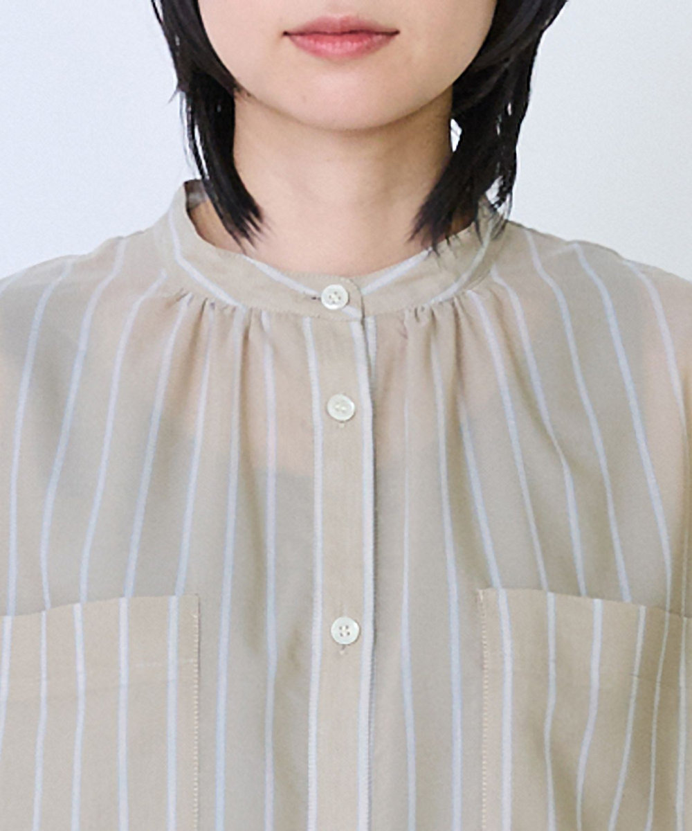 LOISIR エステルコットンストライプチュニックブラウス ベージュ系その他