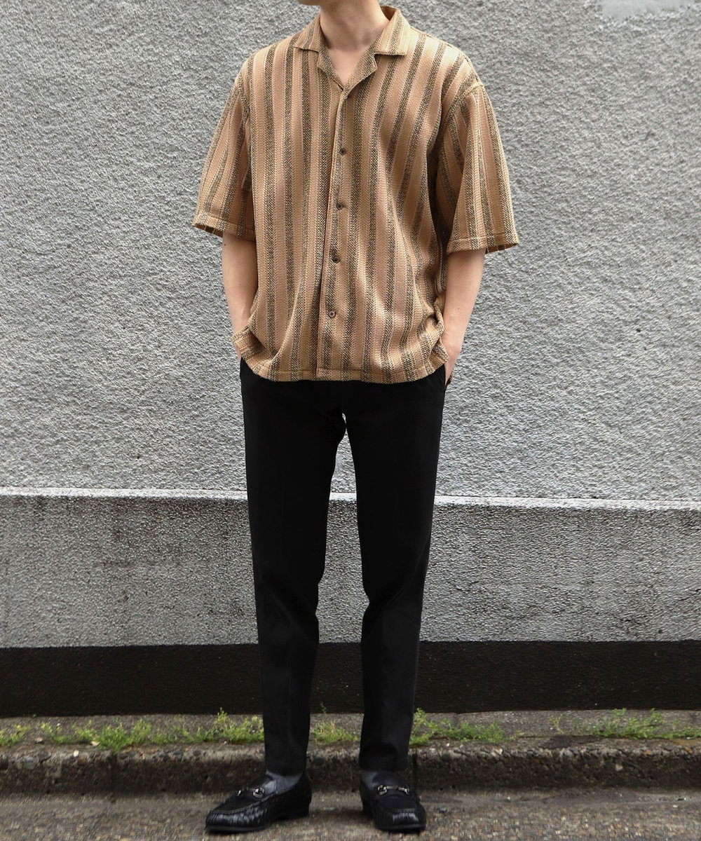 MEN'S BIGI ペイズリージャカード/透かし柄オープンカラー半袖シャツ ブラウン