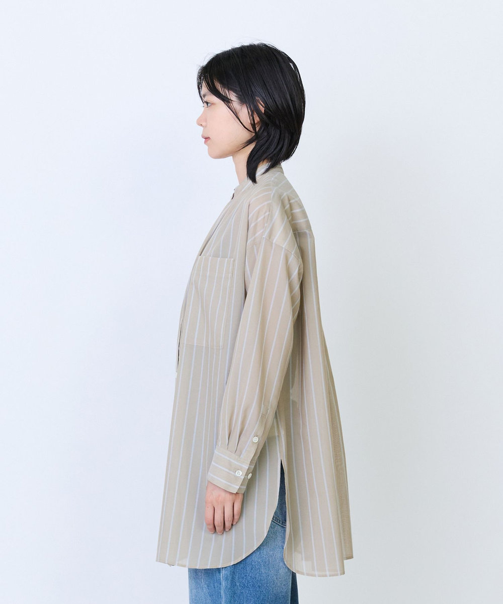 LOISIR エステルコットンストライプチュニックブラウス ベージュ系その他