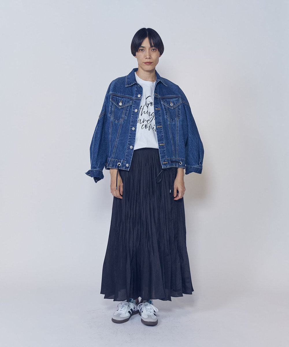 1er Arrondissement ワッシャーサテンランダムプリーツスカート ブラック