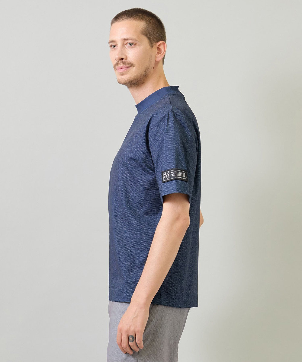 UNION STATION ドットメッシュプリントモックネックTシャツ＜ストレッチ・軽量・ハンドウォッシャブル・通気性＞ ネイビー