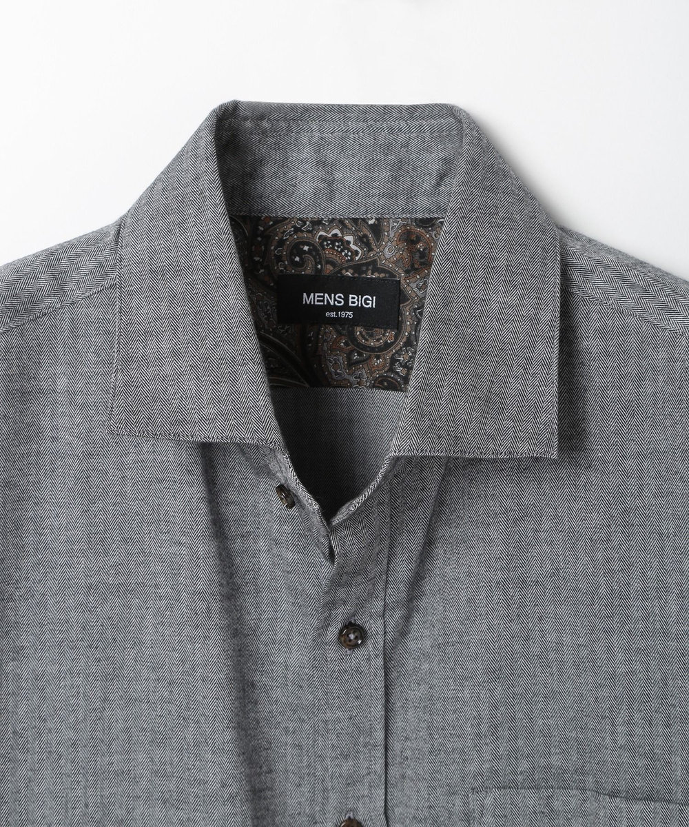 MEN'S BIGI コットンカシミアヘリンボーンシャツ ブラック