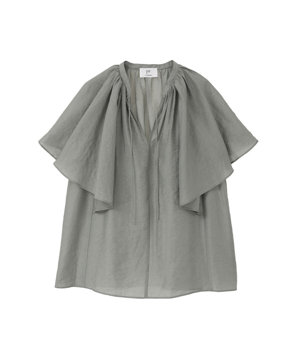 1er Arrondissement シアーキュプラシルクラッフルブラウス グレー