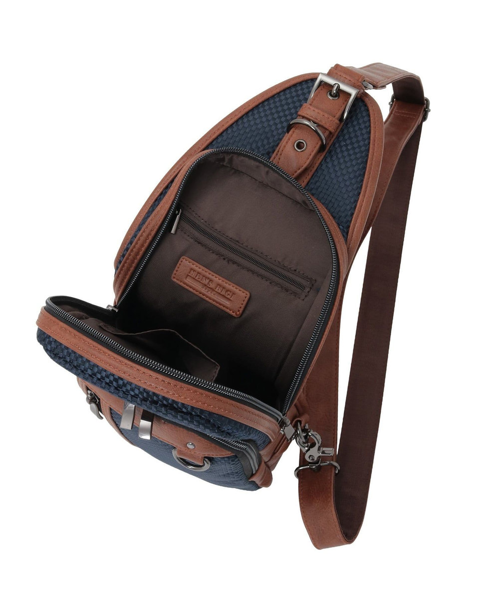 MEN'S BIGI 合皮切り替え ボディバッグ ネイビー