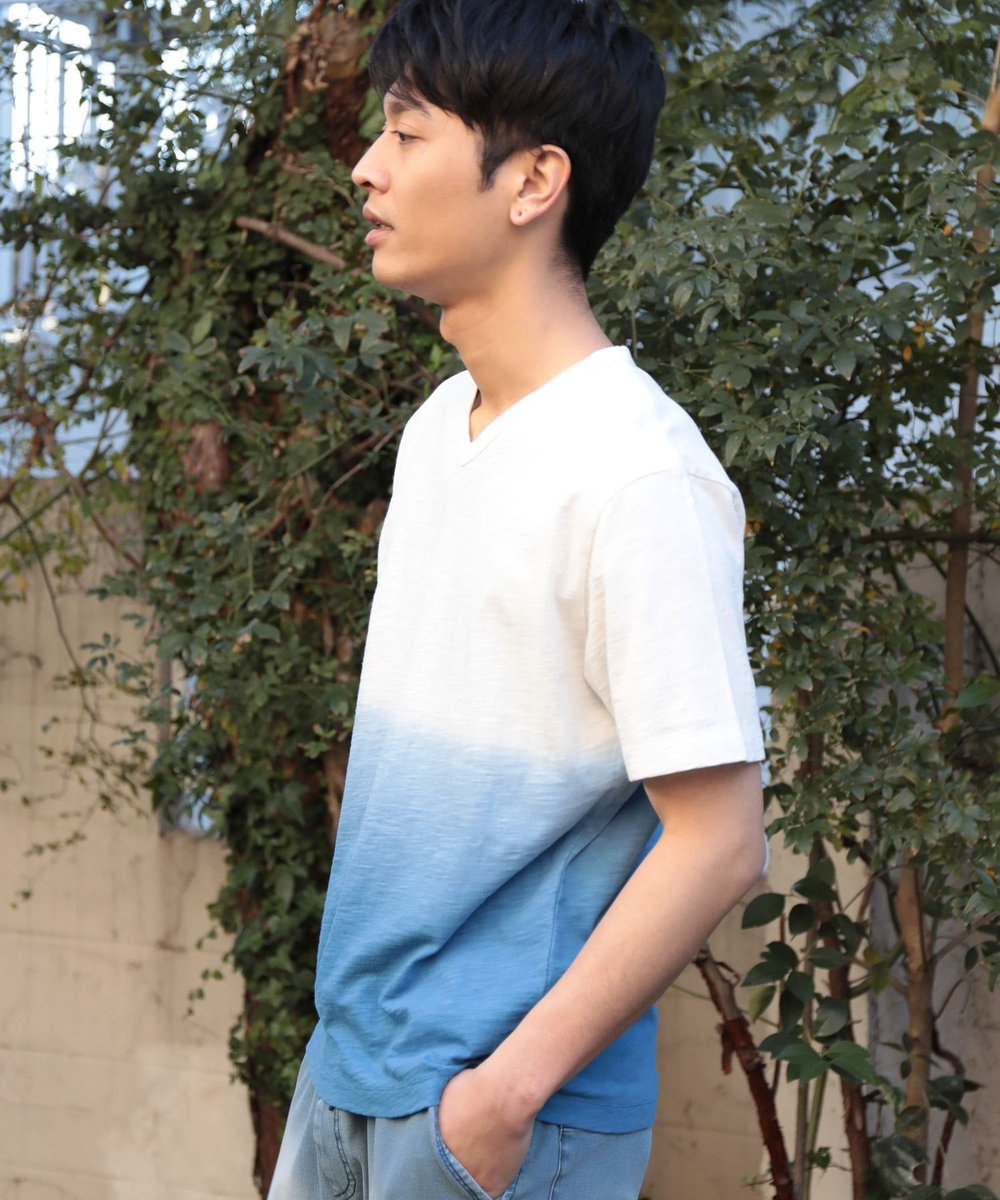 UNION STATION 20/-スラブ天竺段染めＴシャツ ブルー