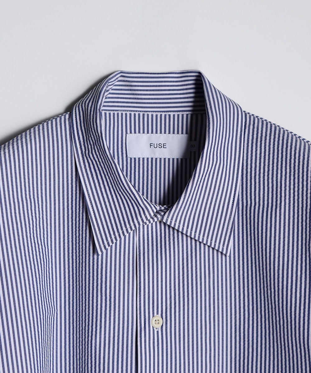 MEN'S BIGI 4WAYサッカーストライプシャツ<ストレッチ><EASY CARE> ブルー