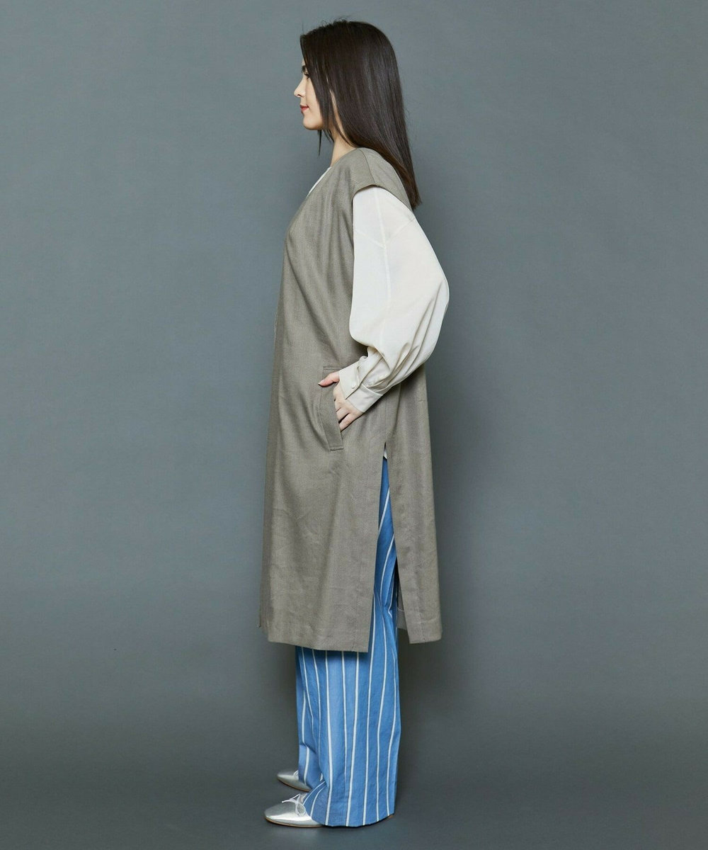 MOGA Collection [MOGA Collection]ハイパーストレッチリネンロングジレ カーキ