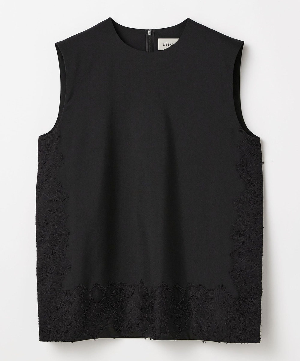 DÉPAREILLÉ VISCORSE WOOL LACE SLEEVELESS BLOUSE / ヴィスコースウールレーススリーブレスブラウス ブラック