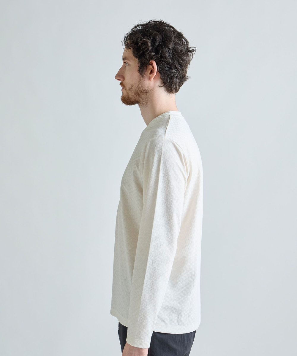MEN'S BIGI リンクスジャカード 変形クルーネックロングTシャツ［抗菌防臭］ ホワイト