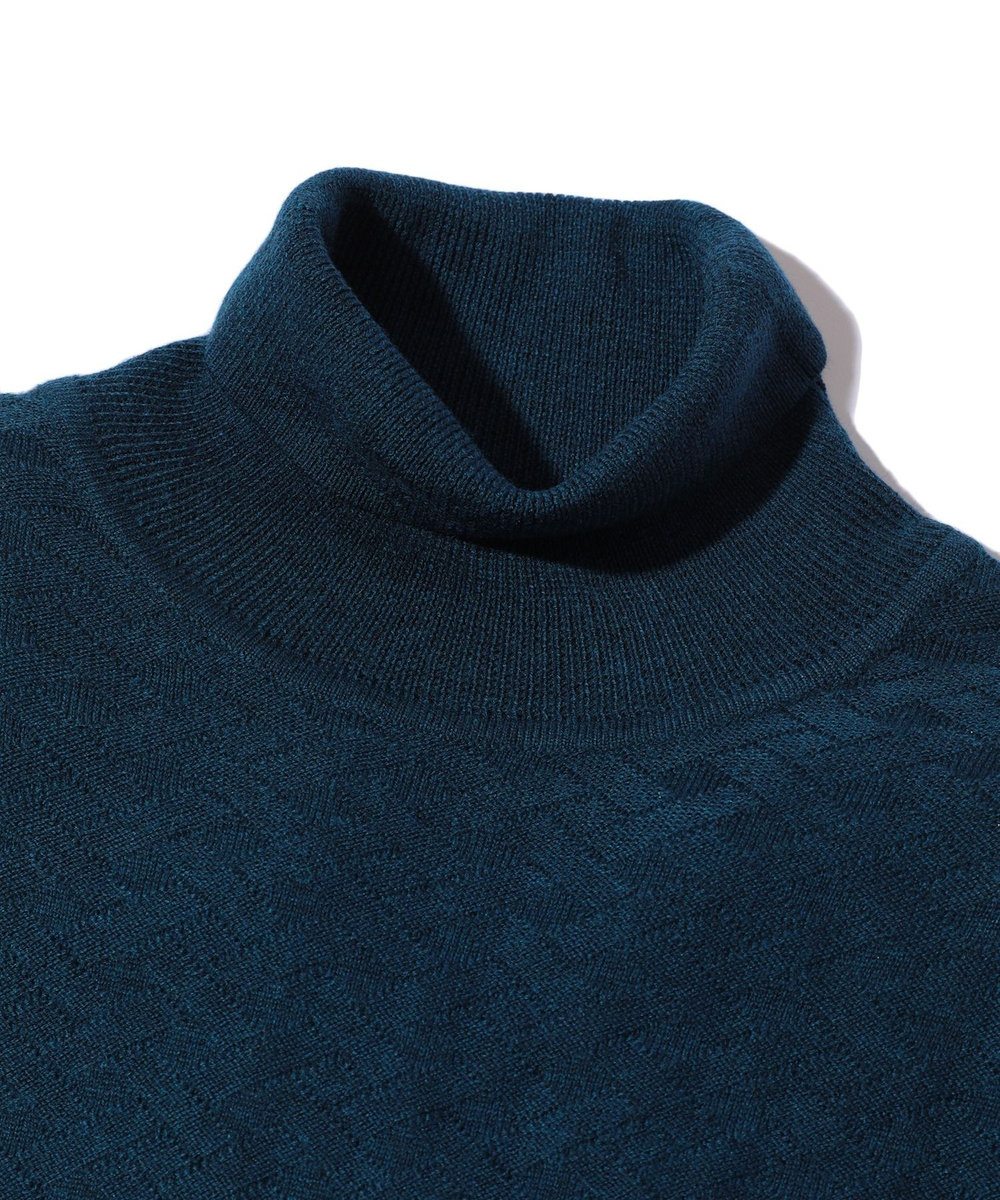 MEN'S BIGI ランダムヘリンボン編み12Gジャカードハイネックニット エメラルド