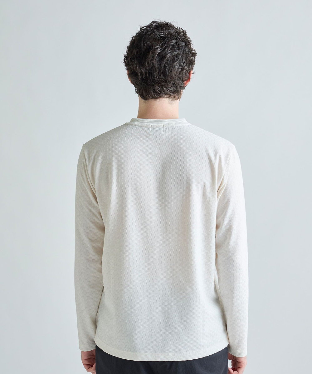 MEN'S BIGI リンクスジャカード 変形クルーネックロングTシャツ［抗菌防臭］ ホワイト