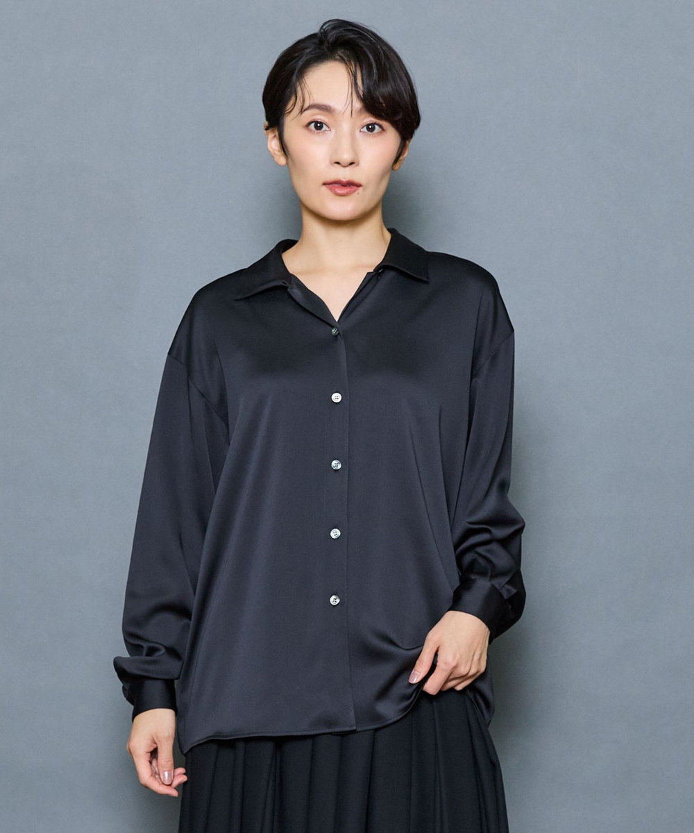 MOGA Collection MOGA Collection ドレープサテンブラウス ブラック