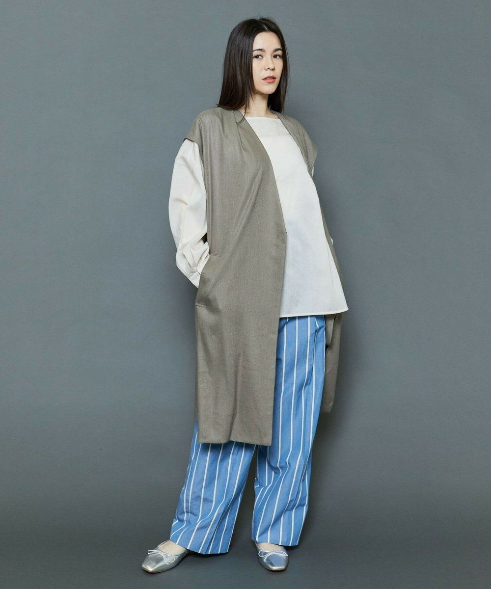 MOGA Collection [MOGA Collection]ハイパーストレッチリネンロングジレ カーキ