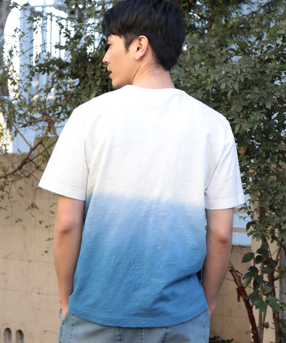 UNION STATION 20/-スラブ天竺段染めＴシャツ ブルー