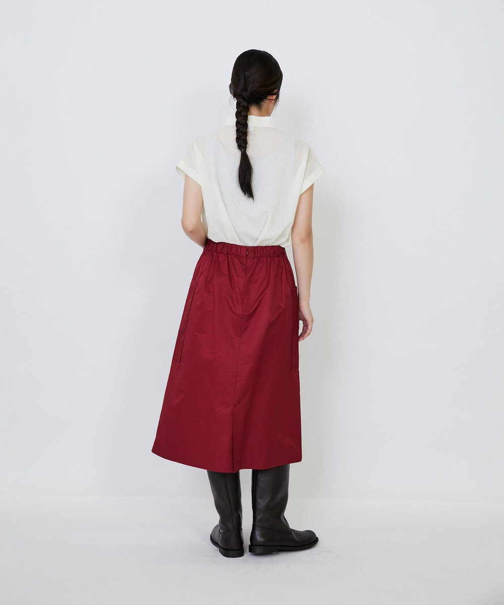 LOISIR 【MTサイズ有り】エステルコットンタフタミモレスカート レッド