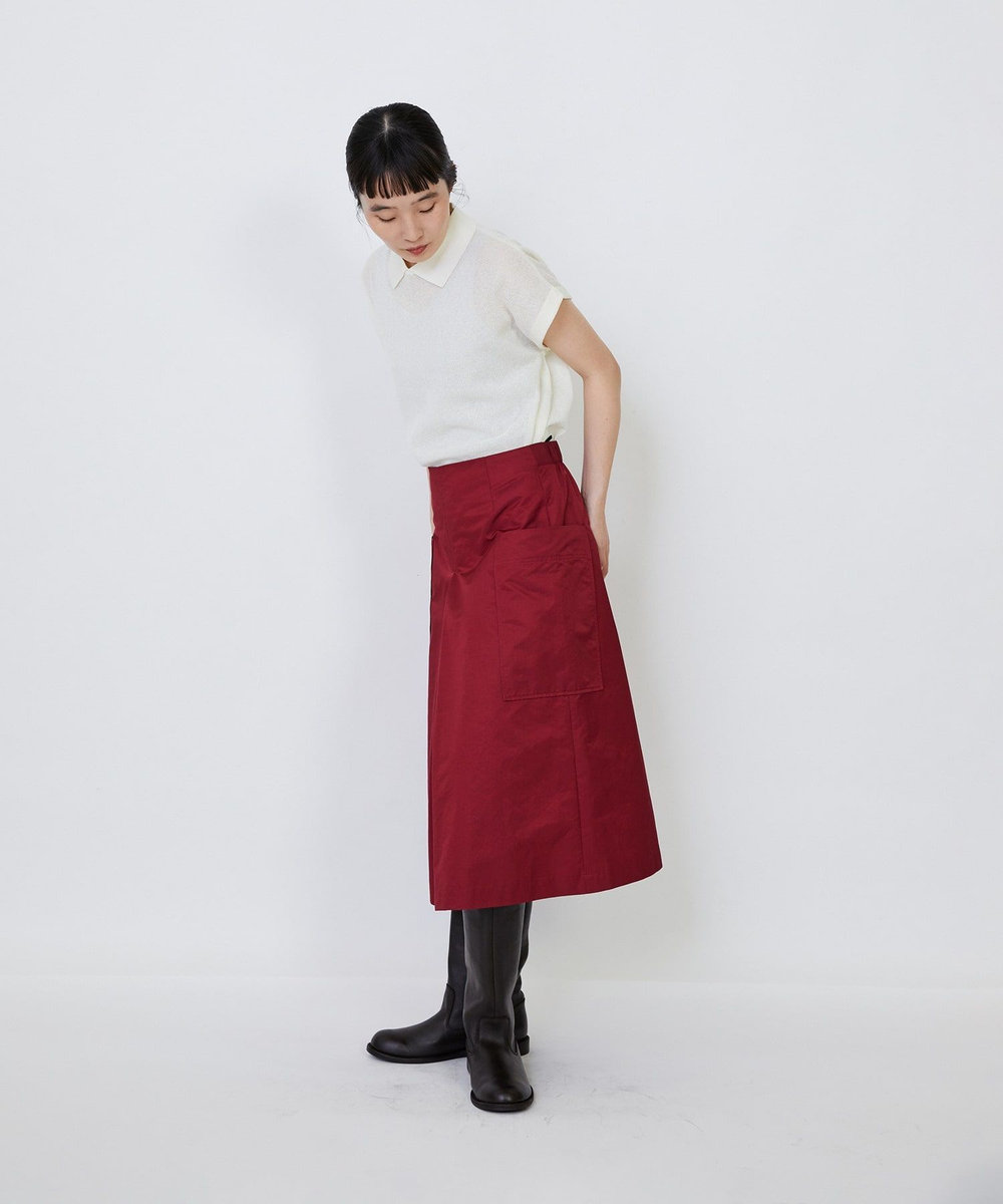 LOISIR 【MTサイズ有り】エステルコットンタフタミモレスカート レッド