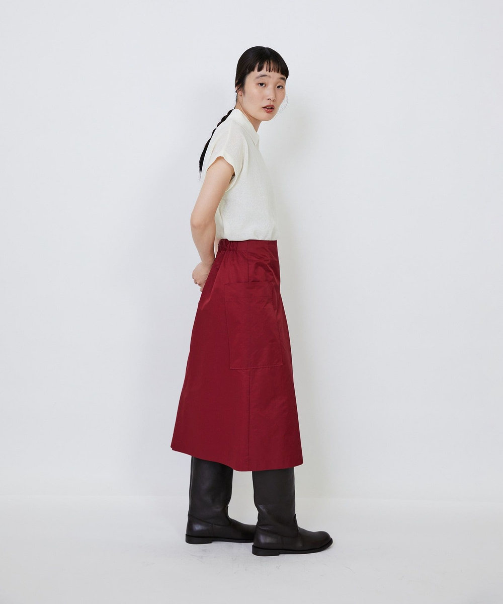 LOISIR 【MTサイズ有り】エステルコットンタフタミモレスカート レッド